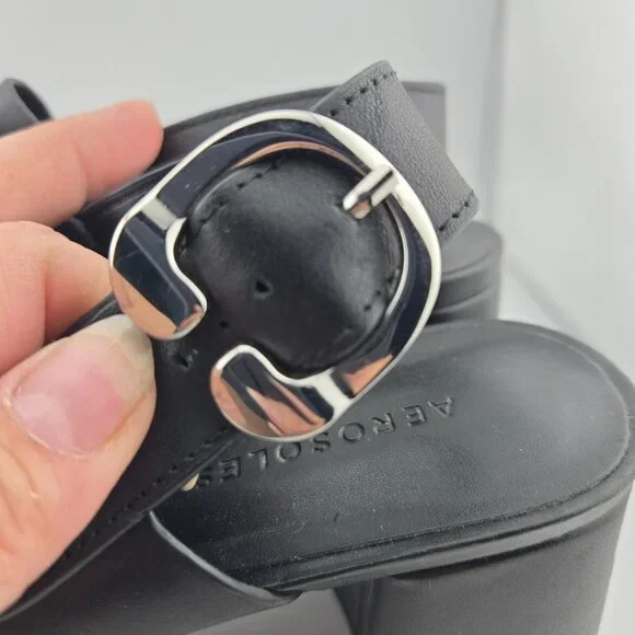 Camera Platform Sandals | Black Faux Leather | Women’s Size 8 - Picture 5 of 10